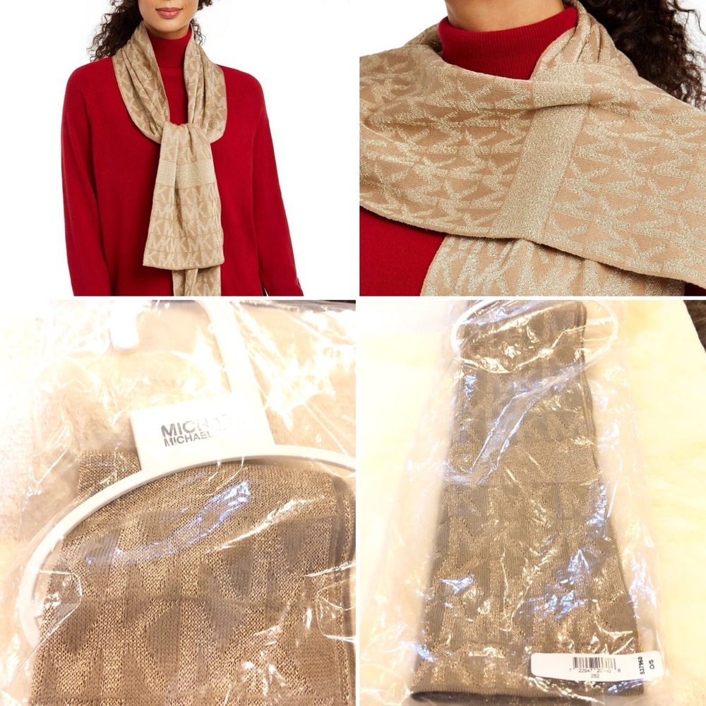 NWT-Michael Kors Metallic Jaquard Logo Scarf-O/S